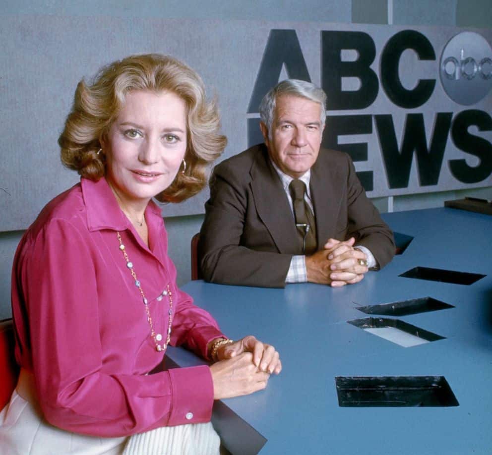 Barbara Walters and Harry Reasoner on the ABC News set, Sept. 30, 1976.